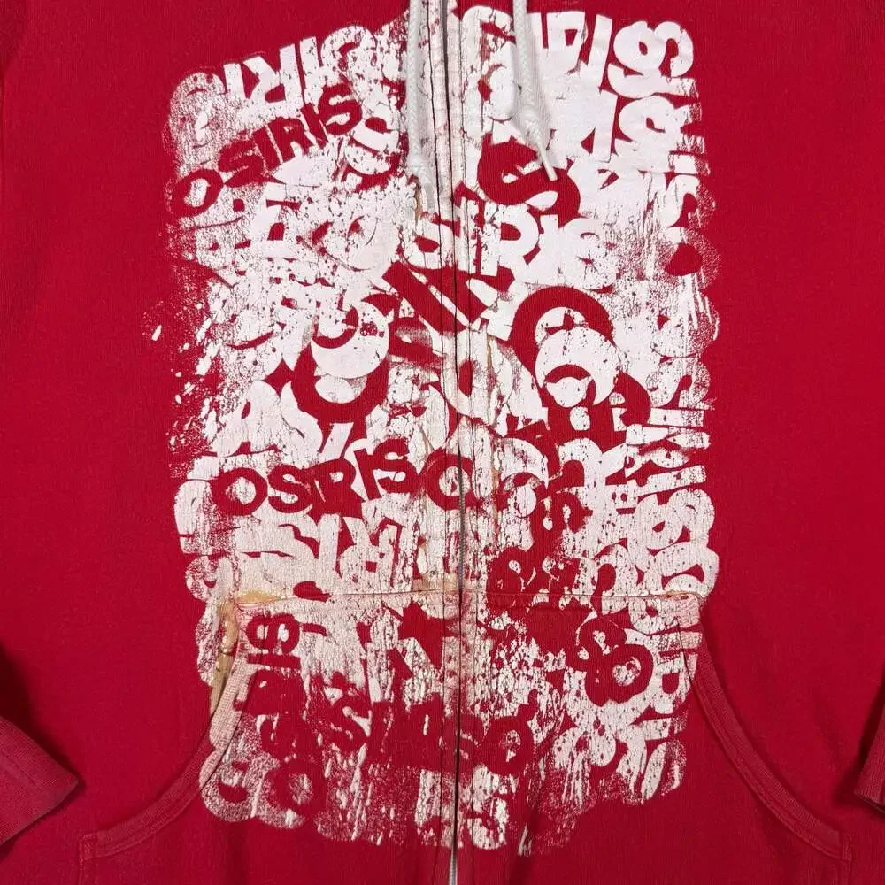 Osiris Shoes & Apparel Vintage Y2K Red Full Zip Up Hoodie Sweatshirt Size Large